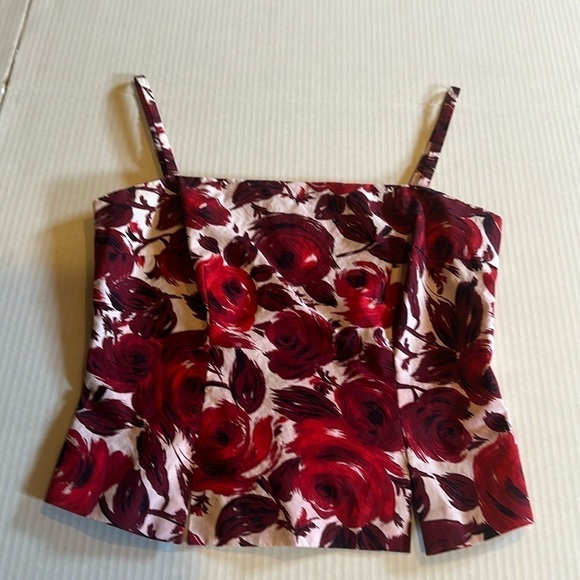 Trina Turk Tops - Trina Turk Los Angeles sleeveless red burgundy floral top adjustable straps